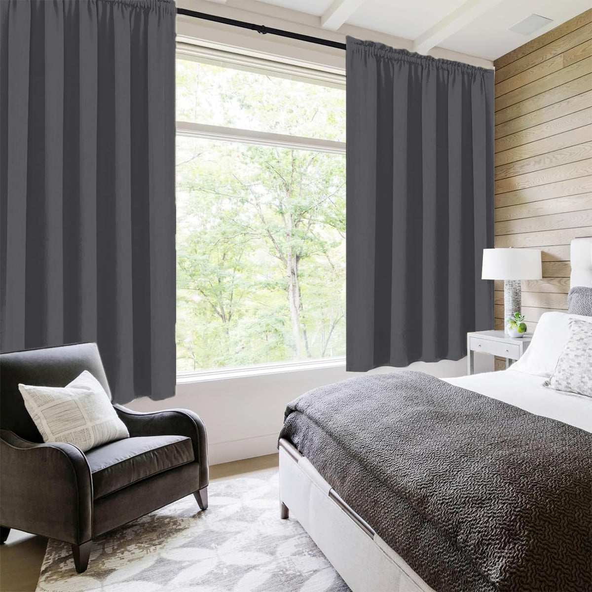 Wide Blackout Curtains for Bedroom 60 x 63 Inch Long Dark Grey (2 Count)
