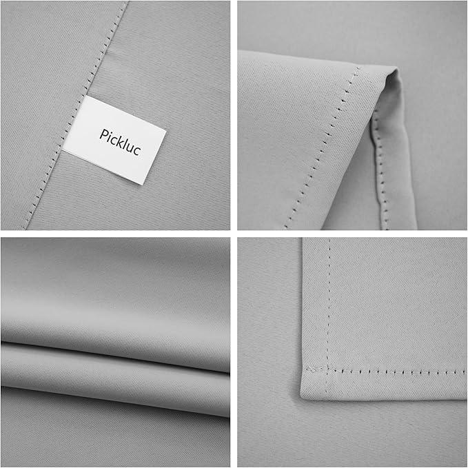 Pickluc Rod Pocket Tier Curtain - Half Blackout Curtain for Kitchen, Bathroom, Cabinet, Basement, 42 Inches Wide and 24 Inches Long, Light Grey, 2 Panels