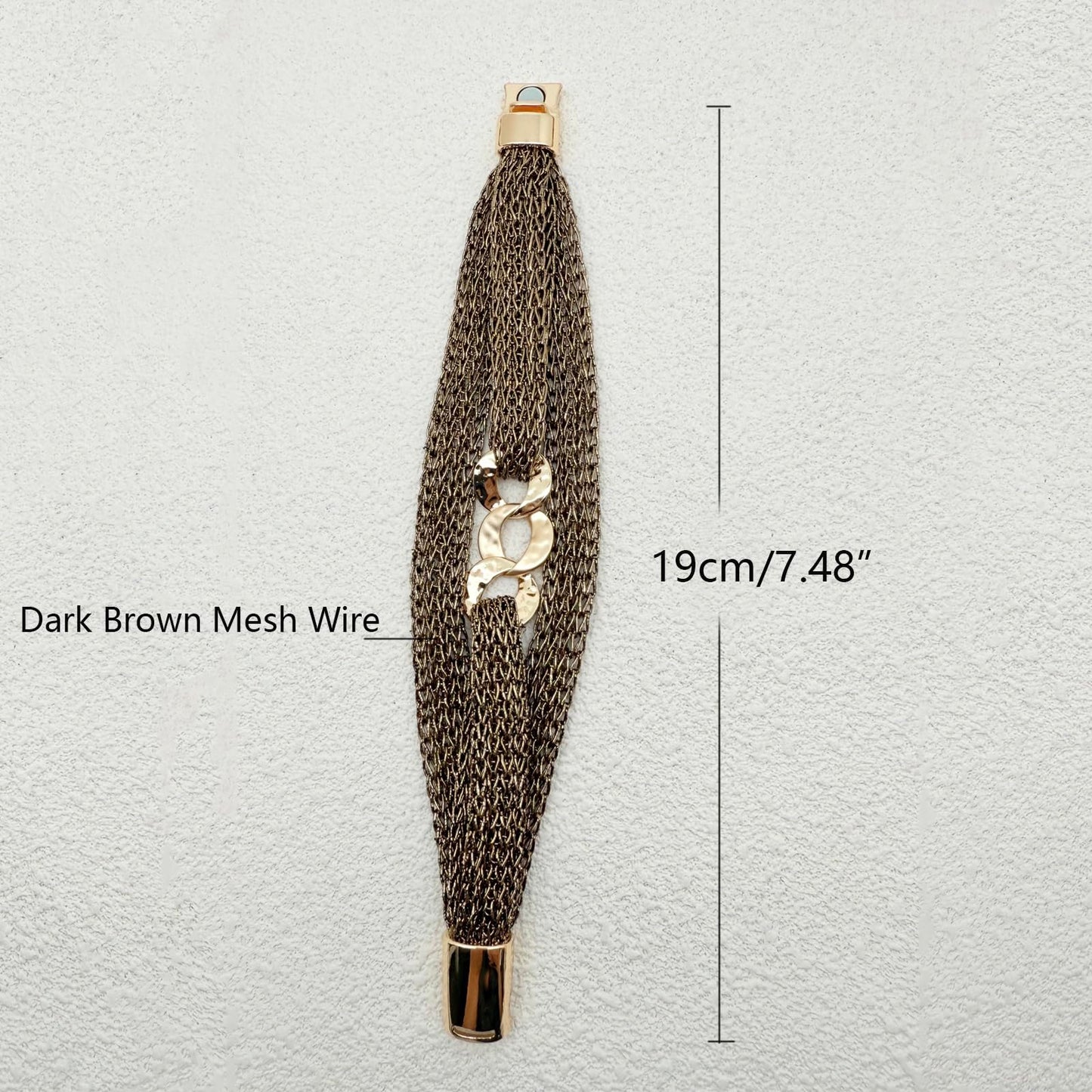 YKKZART Mesh Bracelet Dark Brown Multi Chain Three Circle Bracelet cuff Light Statement Mesh Bracelet for Women Trendy