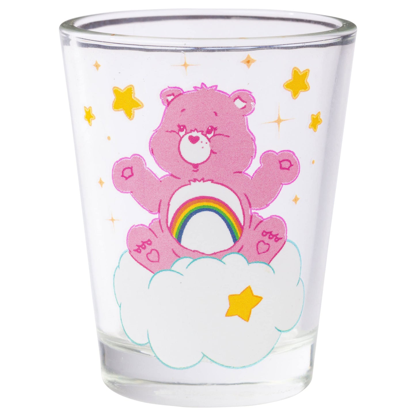 Silver Buffalo Care Bears on Clouds Featuring Funshine, Tenderheart, Cheer, and Grumpy Bear 4 Pack Mini Glass Set, 1.5 Ounces