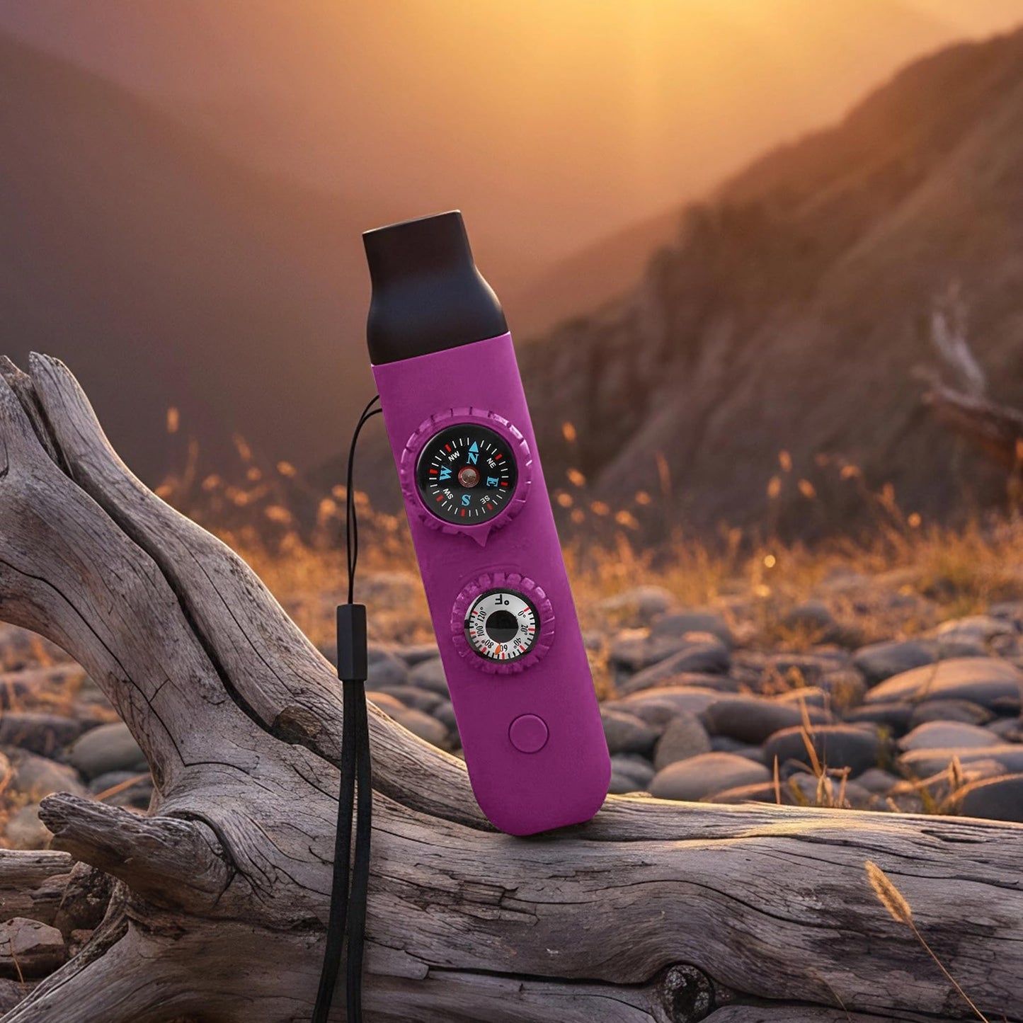 Multifunctional Survival Emergency Whistle for Kids with Compass Hiking Survival, Thermometer & Neck Lanyard | Emergency Safety Gear for Hiking, Camping, Kayaking, Boating, Climbing（Rose Purple）