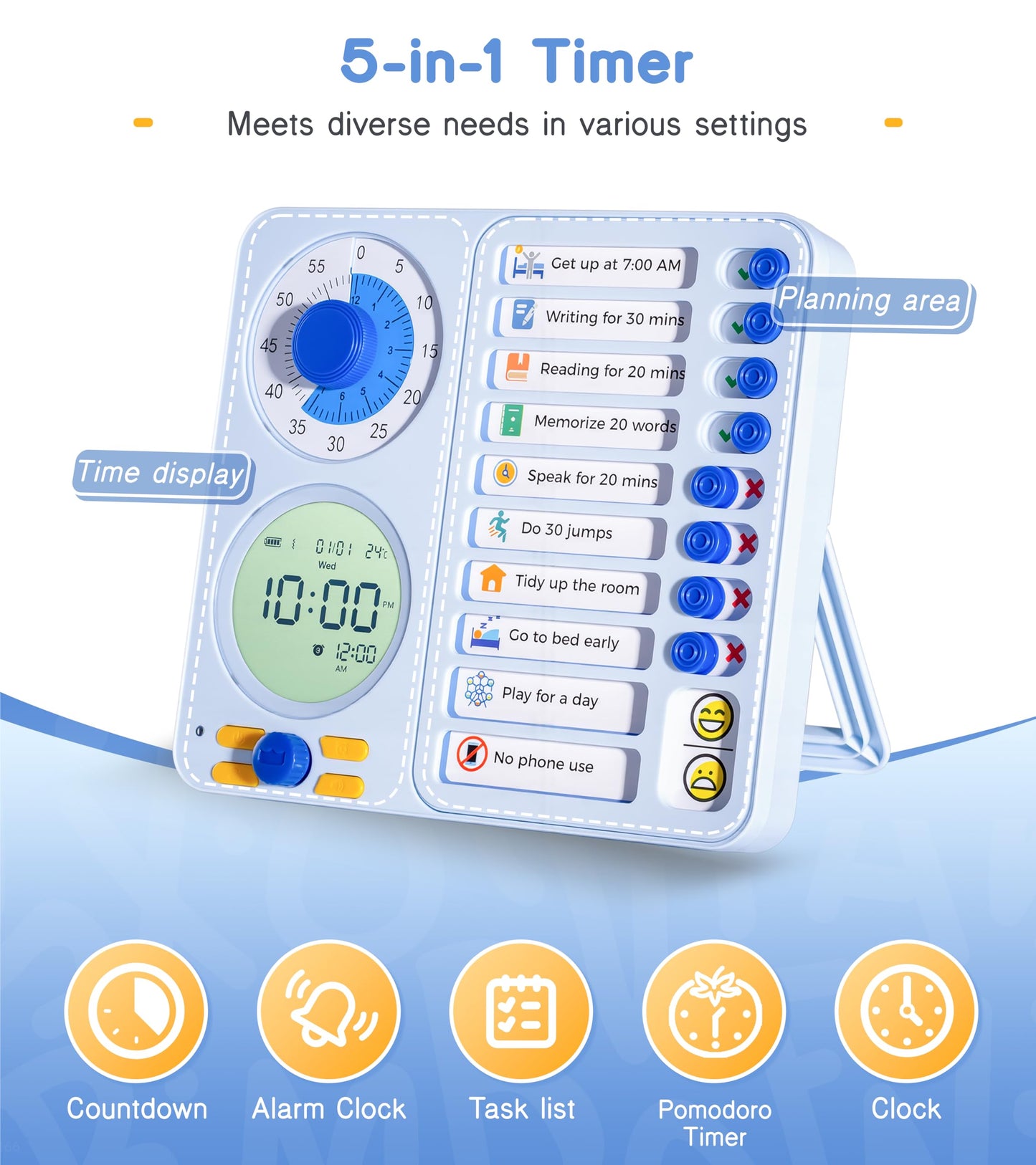 3-in-1 Visual Timer Task Timer with Chore Chart Board, ADHD Tool for Kids Adults Visual Schedule for Kids with Autism, Daily Checklist for Home, School, Classroom, Desk, Chore Chart