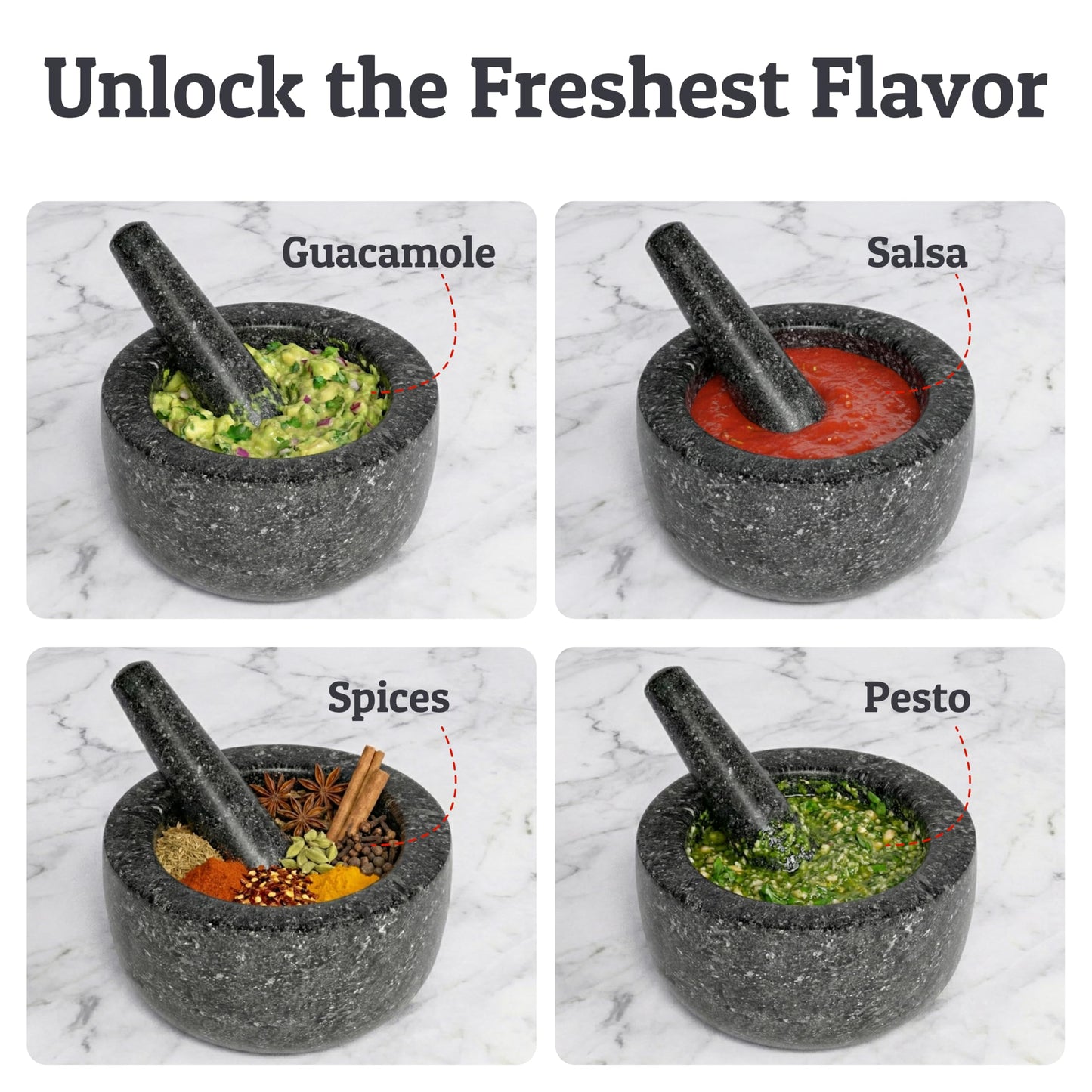 Priority Chef Heavy Duty Large Mortar and Pestle Set, 100% Granite, Non Slip Base, Make Fresh Guacamole, Salsa, Pesto, Stone Grinder Bowl, Herb Crusher, Spice Grinder, 4 Cup - Black