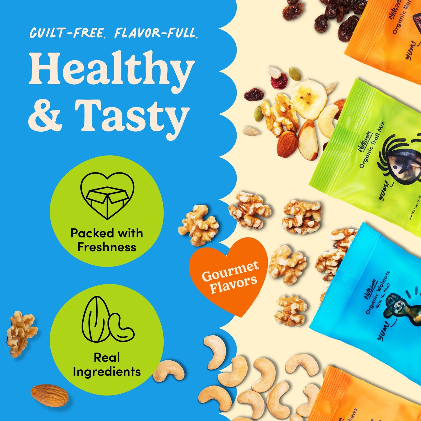 Nuts.com – Organic Dried Fruit and Nuts Variety Box – Gourmet Assortment for Festive Gifts – Includes Organic Cashews, Almonds, Walnuts, Raisins, and Trail Mix