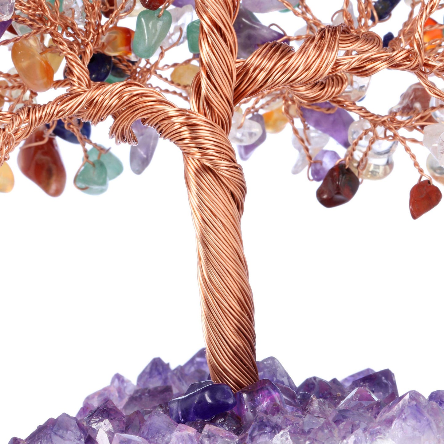 Jovivi Natural 7 Chakra Gemstone Healing Crystal Money Tree on Amethyst Cluster Geode Druzy Base Feng Shui Crystals for Home Office Desk Decorations, Wealth,Good Luck