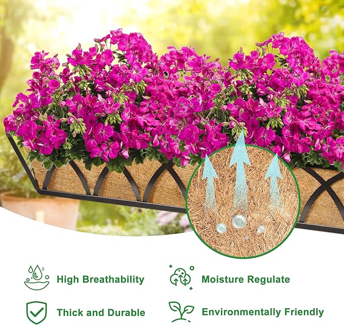 Y&M 4pcs 24“ Through Coco Liners Coconut Fiber Liner, Pre-Formed Replacement 24'' Coco Liner for Window Basket