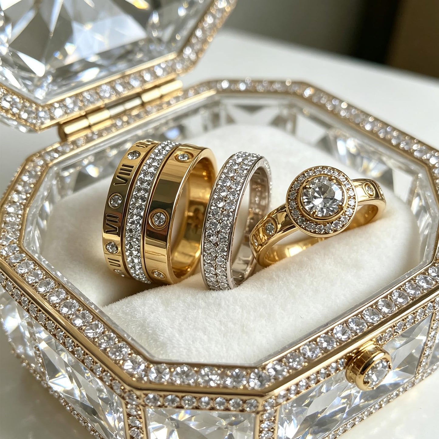 YIKOXI 3pcs Love Friendship Lucky Ring Cubic Zirconia Gold Ring Sets for Women Stainless Steel Wedding Statement Thumb Ring Bands (Gold, 9)