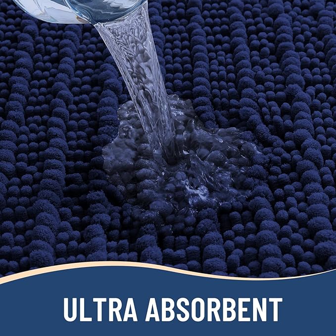 Arotive Luxury Chenille Bathroom Rug Mat, Extra Soft Thick Absorbent Shaggy Bath Rugs, Non-Slip Machine Wash Dry, Plush Bath Mats for Bathroom, Shower and Tub, 47x32, Navy