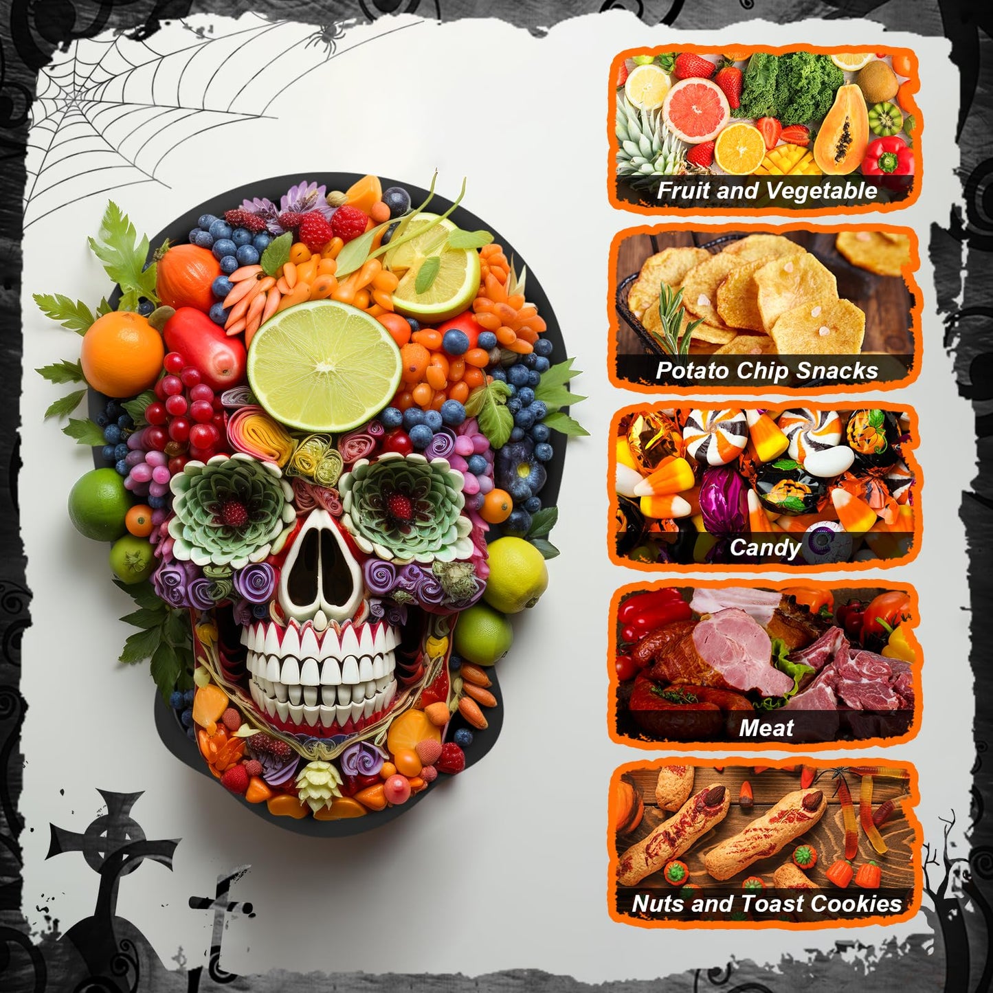 Zhehao 4 Pcs Halloween Serveware Supplies Wooden Coffin Ghost Charcuterie Board Cheese Board Serving Platter Snack Trays with Plastic Skeleton Hands Dinnerware Cookware for Home Party Dinnerware