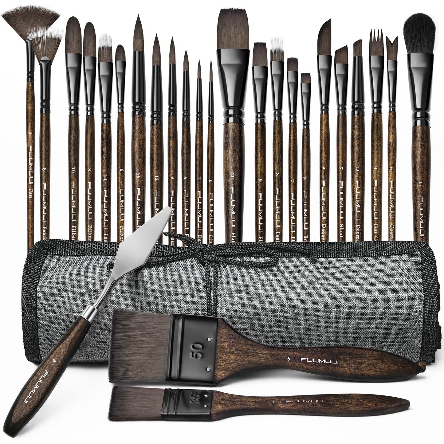 Fuumuui 26pcs Professional Paint Brush Set - High-Grade Series Synthetic Nylon Paint Brushes for Landscape, Acrylic, Oil, Watercolor, Gouache - Multi-Functional Universal Free Style for Art Supplies