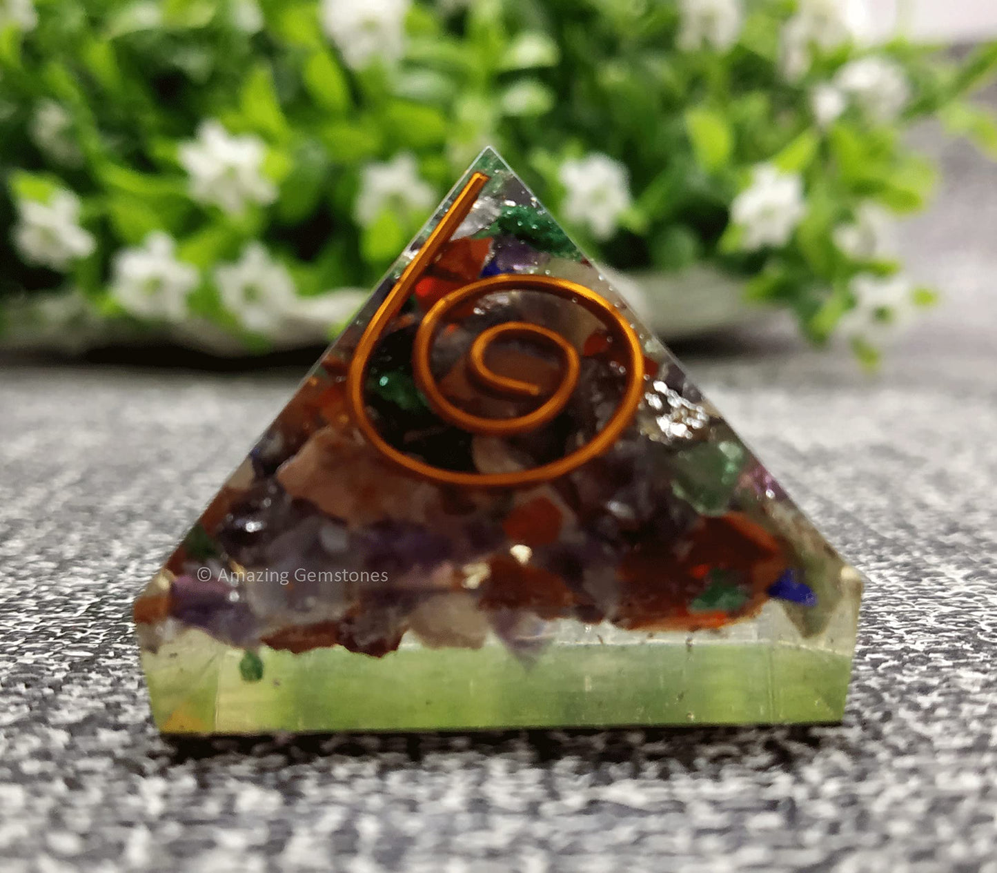 Amazing Gemstone 7 Chakra Orgone Pyramid - 30mm Small Orgonite Pyramids with Crystals and Healing Stones - Authentic Organite Gifts