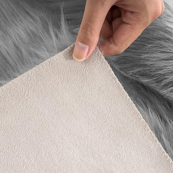 Ciicool Faux Fur Rug for Bedroom, Grey Fluffy Shag Rug for Sofa Couch Seat Cushion, Washable Fuzzy Runner Rugs Thick Fur Area Rug Floor Carpets for Bedside Living Room, 2x6 Ft Rectangle
