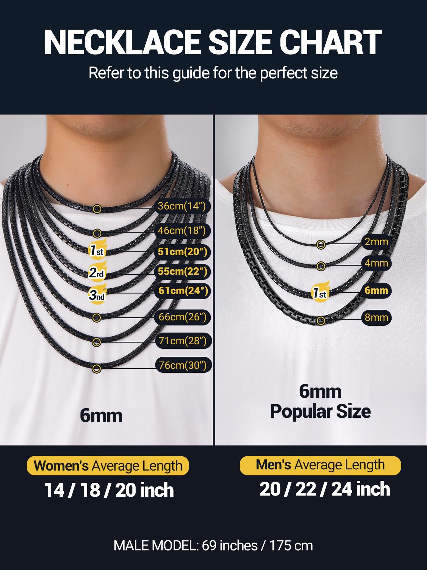 PROSTEEL Mens Black Chain Goth Jewelry Minimalist Flat Chain Necklace Chains