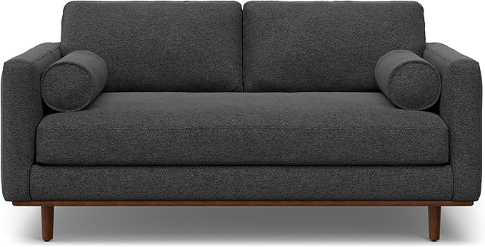 SIMPLIHOME Morrison 72-inch Wide Sofa in Charcoal Grey Woven-Blend Fabric, Handcrafted Mid-Century Modern Loveseat for Living Room or Family Room, Single Bench Cushion, Bolster Pillows