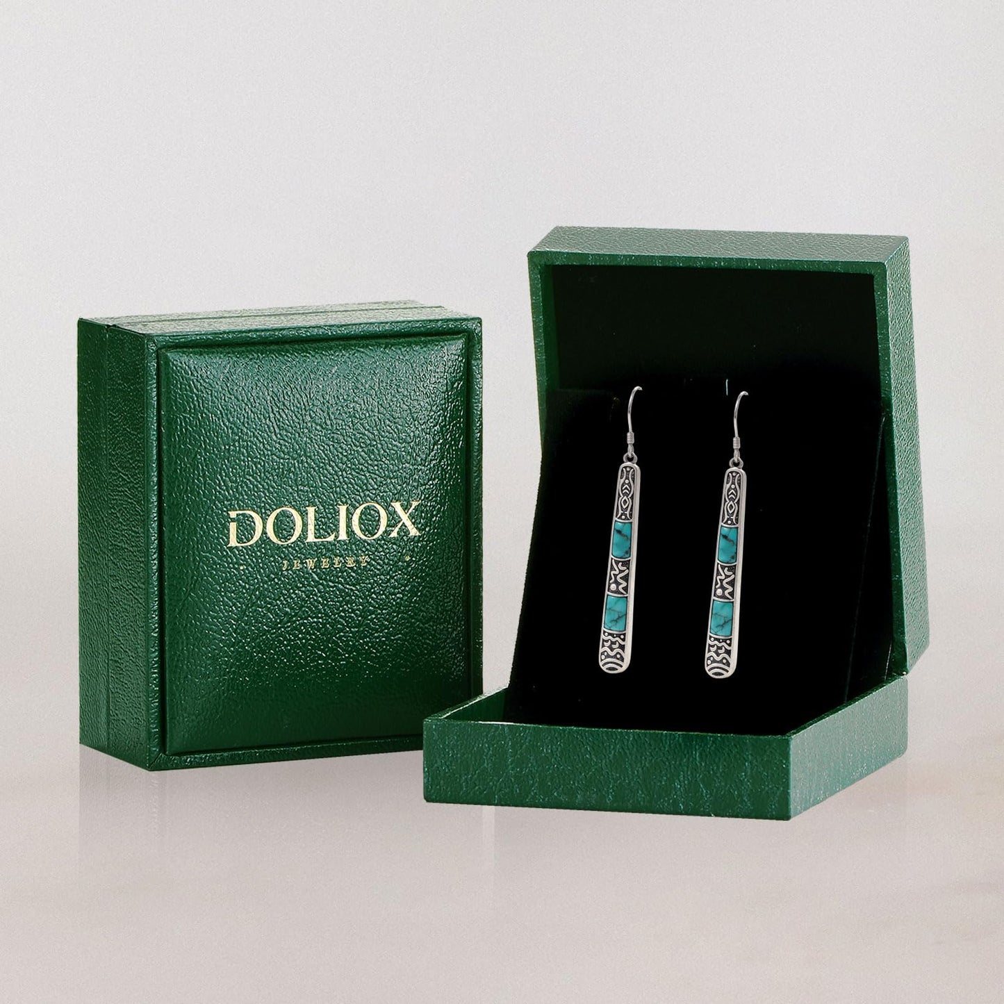 DOLIOX Genuine Turquoise Dangle Earrings for Women 925 Sterling Silver Gemstones Bar Earrings Southwest Boho Native American Style for Her Wife Mom