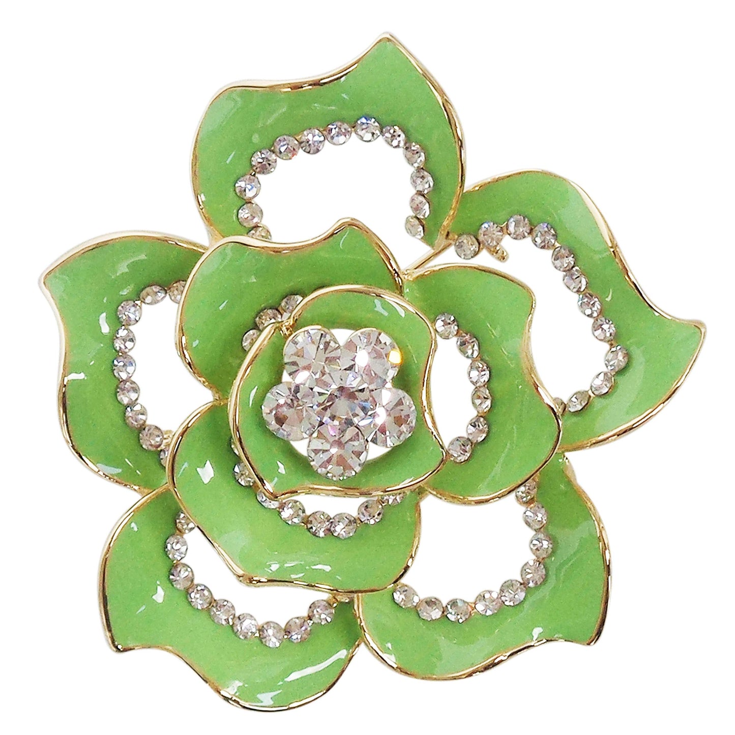 Navachi 18k Gold Plated Crystal Green Enamel Rose Flower Az7195b Brooch pins
