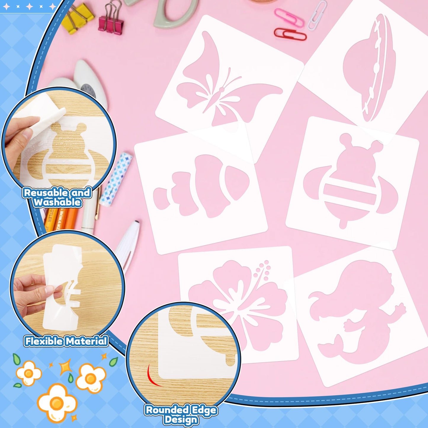 Stencils for Kids, Drawing Stencils for Painting Crafts Reusable Washable Large Art Paint Stencil Primary Shape Template for Fabric Wall Paper (36)