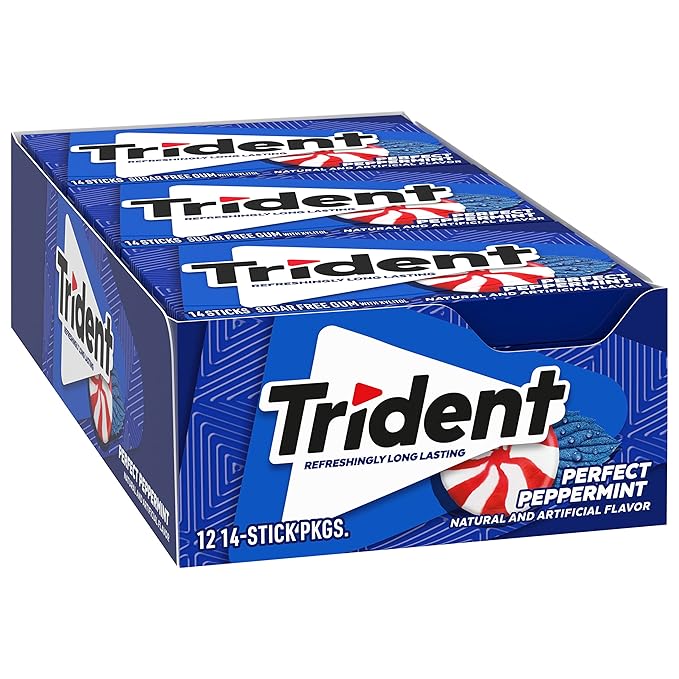 Trident Perfect Peppermint Sugar-Free Chewing Gum, 12 Packs of 14 Pieces (168 Total Pieces)