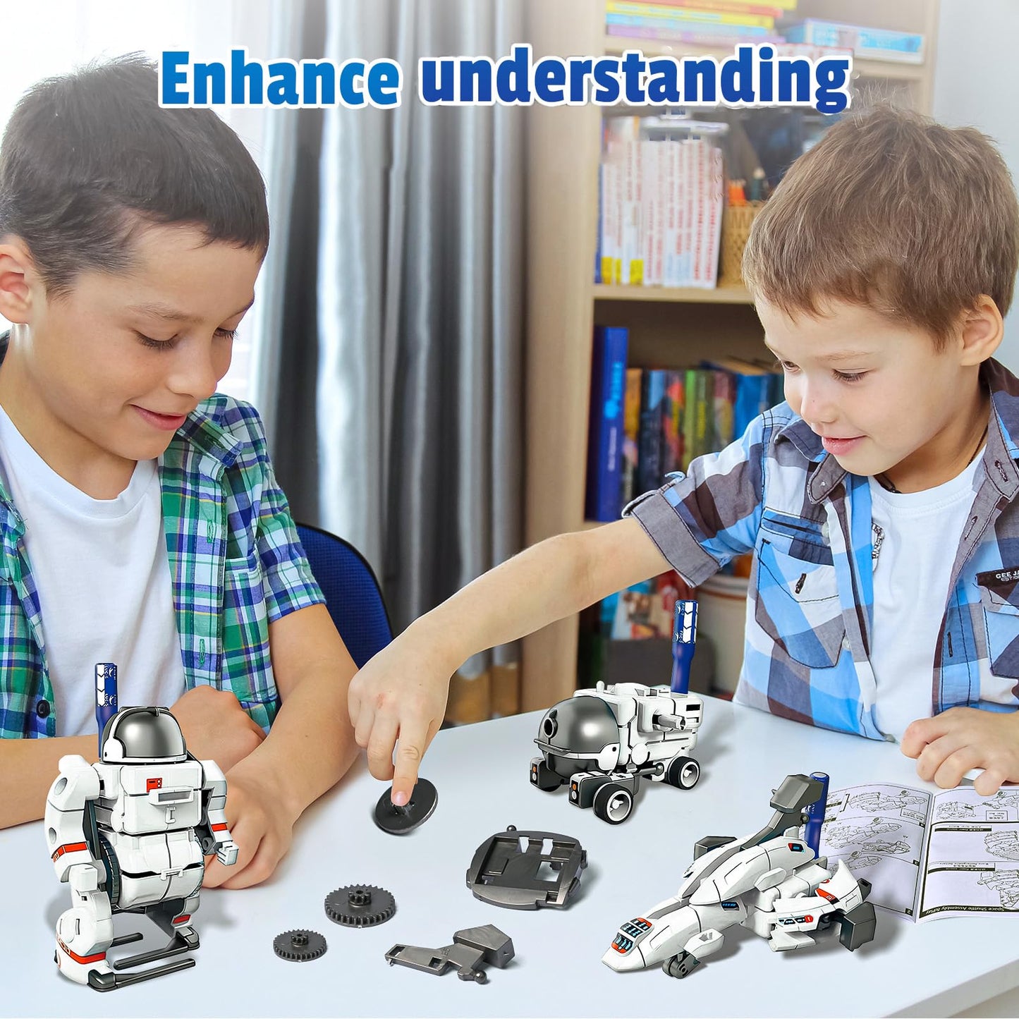 Nilez 6-in-1 STEM Projects Toy for Kids Ages 10 and up, DIY Science Kits, Solar or Battery Powered Space Toys Gifts for Youth (White)