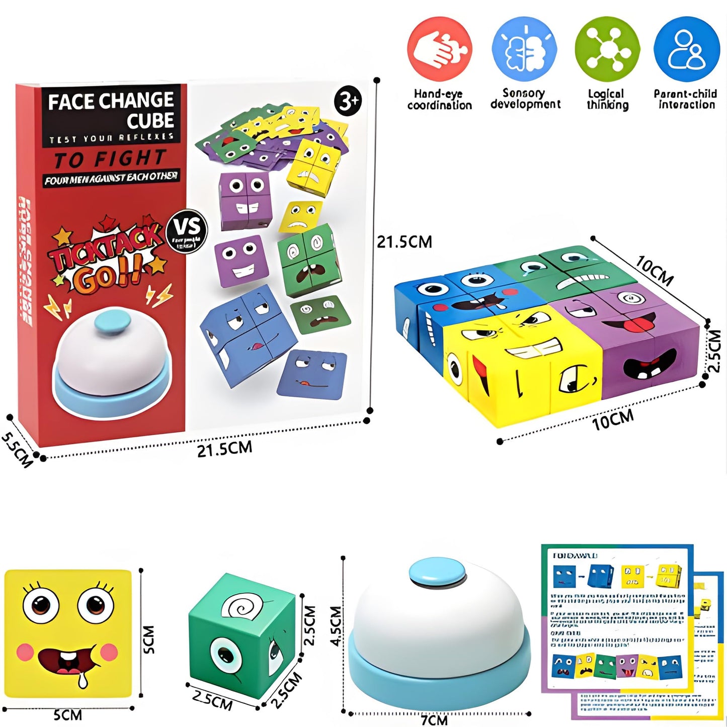 Wooden Cubes, IQ Puzzle, Building Cube Express Toy Faces, Magic Face Building Block Wooden Puzzle Montessori Toy