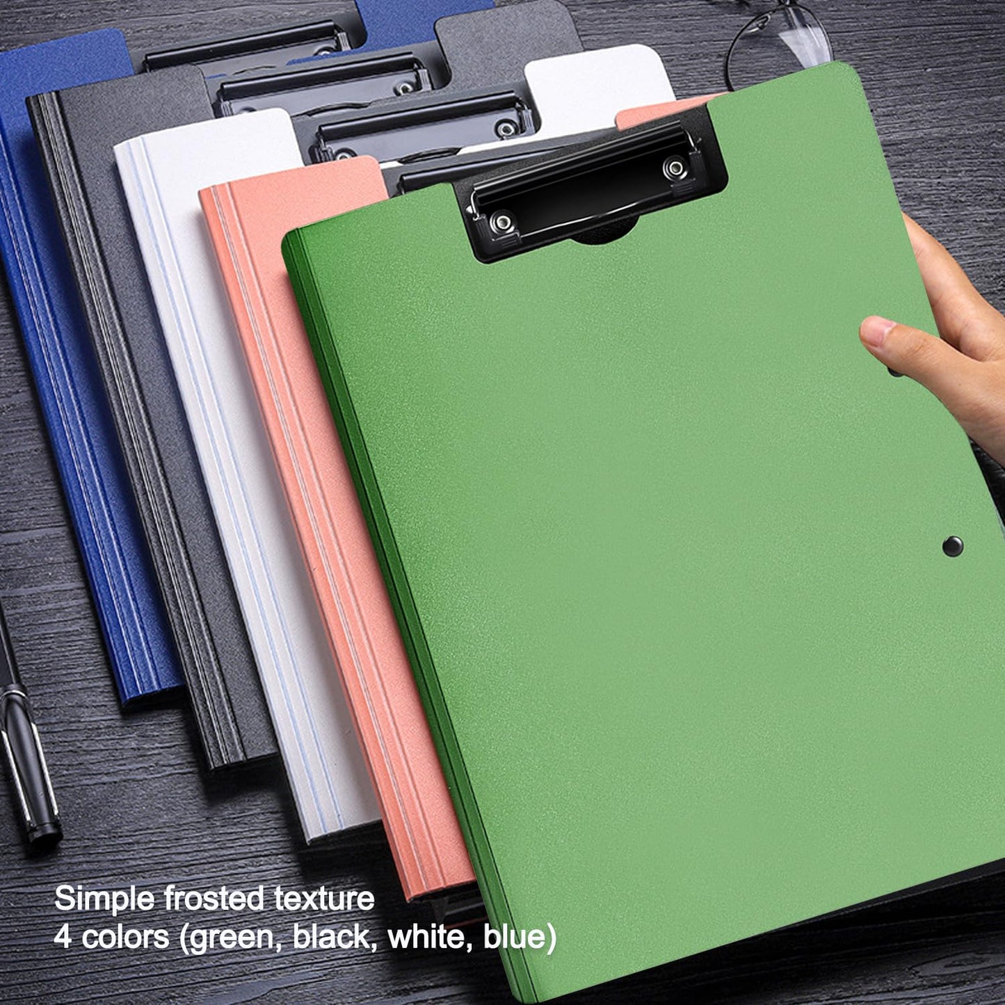 MUYICS 4 Pack Foldable Clipboards, A4 Clipboard Folder, Office Clipboard Folder with Double Clips Metal Clip, Storage Clipboards for Office, School or Medical Field(4 Colors)