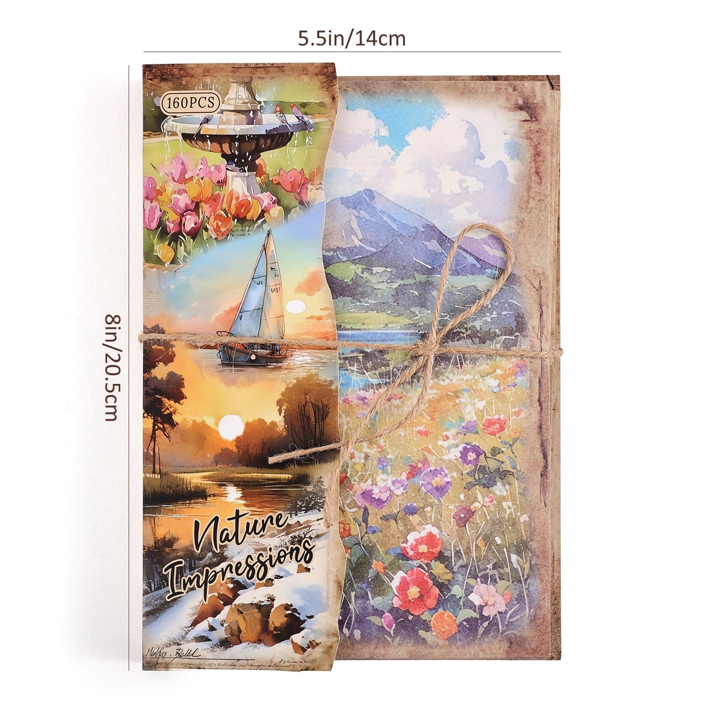160 Sheets Vintage Scrapbook Paper Set - 8 Nature Impressions Themed Aesthetic Natural Scenery Patterns, Journaling Scrapbooking Supplies Craft Decoupage Papers Kit, for Junk Journals Collage Making