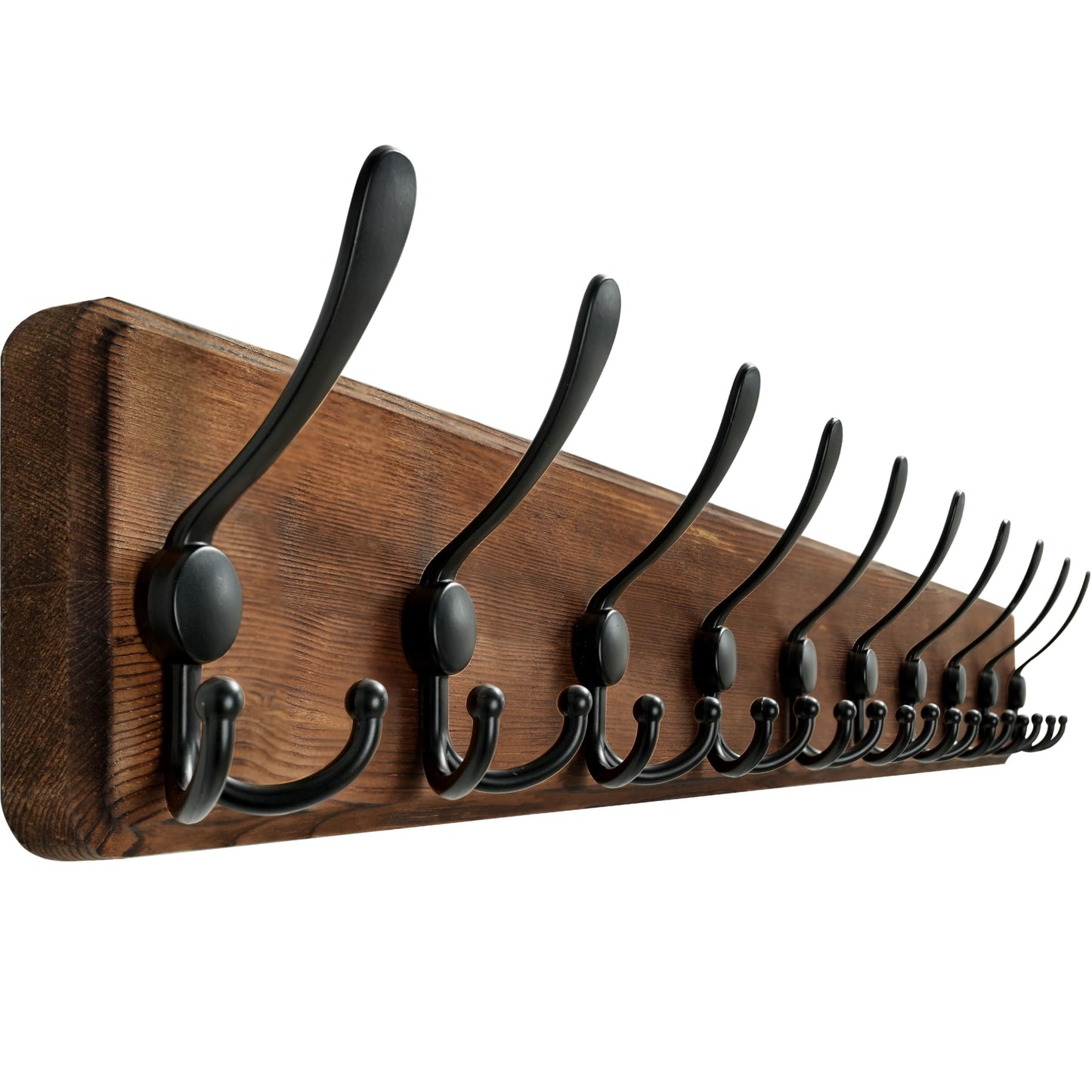 WEBI Coat Rack Wall Mount,38 9/16" Long,10 Hooks,Coat Hooks Wall Mounted,Coat Hanger Wall,Farmhouse Wood Hook Rack Rail,Triple Hooks for Hanging Coats,Clothes,Jacket,Brown