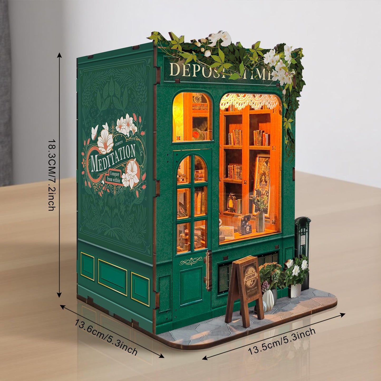 Foyucool DIY Book Nook Kit, Miniature Bookshelf Decor with LED Lights, Laser-Cut Wooden Craft Set for Adults, Creative Gift for Christmas, Birthday, Leisure Time