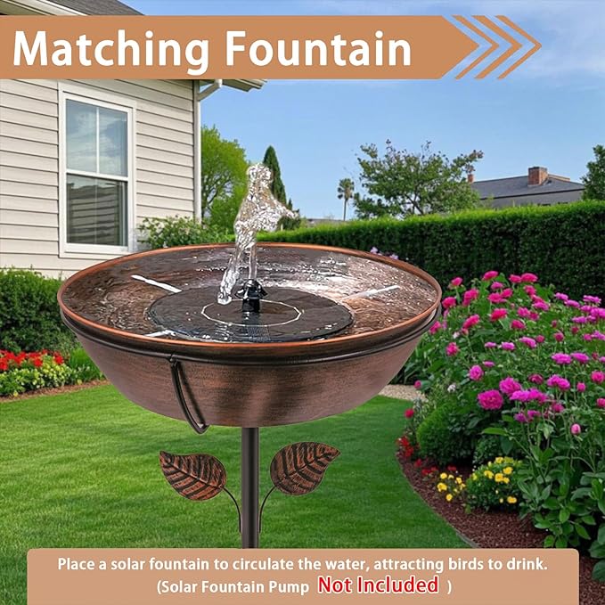 OUISJYER 13" Metal Bird Bath for Outside 3" Deep Removable Bowl with Stake