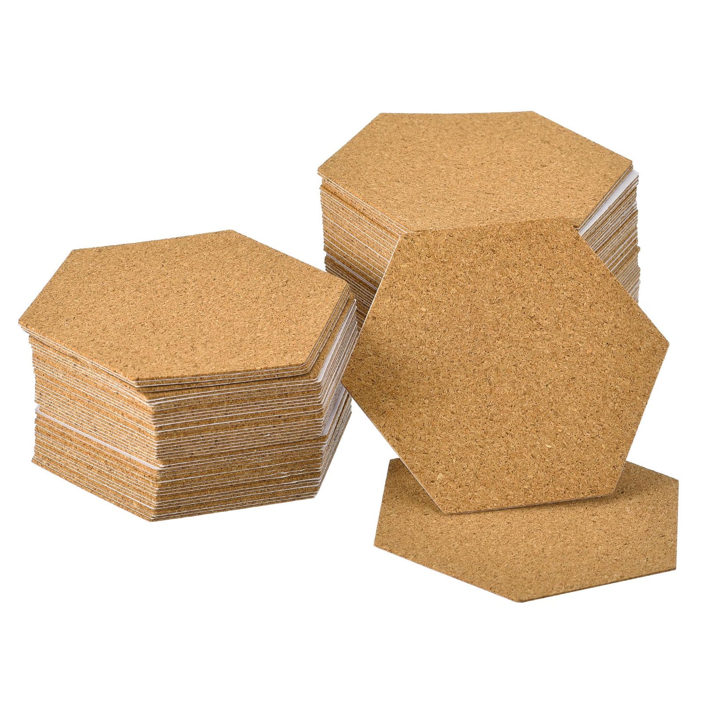 uxcell 100Pcs 4" x 4" Hexagon Cork Coasters Cork Squares Cork Board Tiles with Full Sticky Back for Pictures Photos Drawing Painting Brown