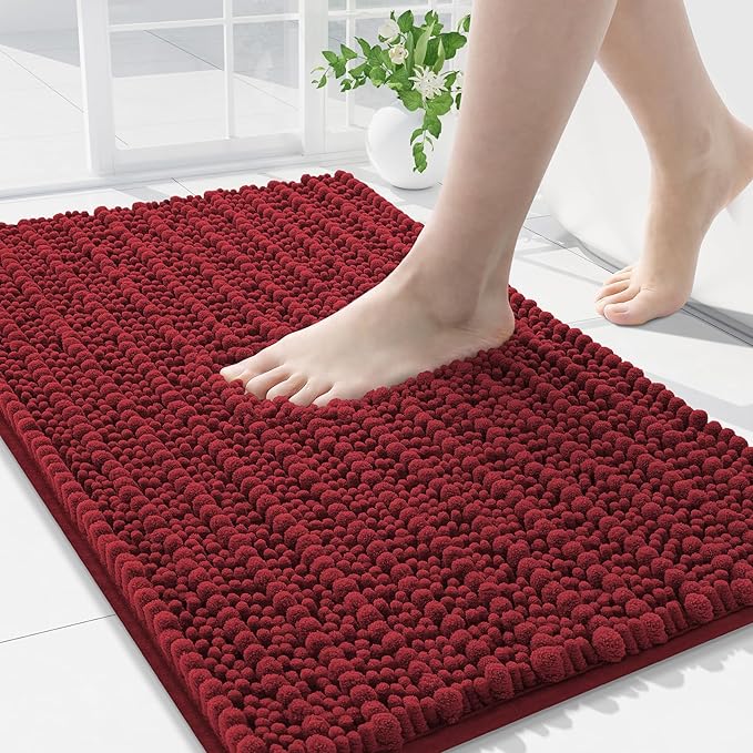 Arotive Luxury Chenille Bathroom Rug Mat, Extra Soft Thick Absorbent Shaggy Bath Rugs, Non-Slip Machine Wash Dry, Plush Bath Mats for Bathroom, Shower and Tub, 36x24, Red