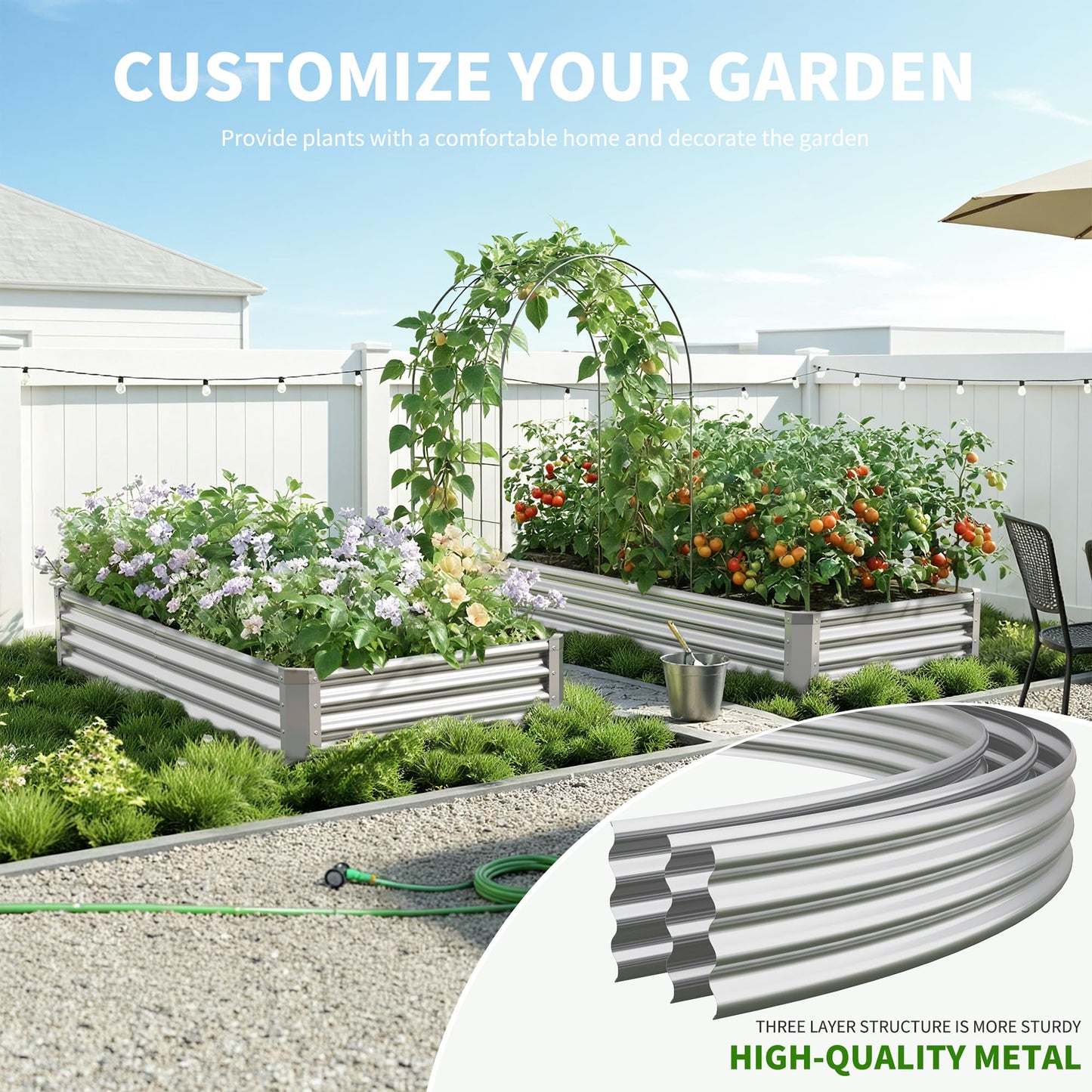 Anmiro Galvanized Raised Garden Bed,Outdoor Planter Box Metal Patio Kit Planting Bed for Vegetables Flowers Herb (Galvanized, 6x3x1ft-2p)