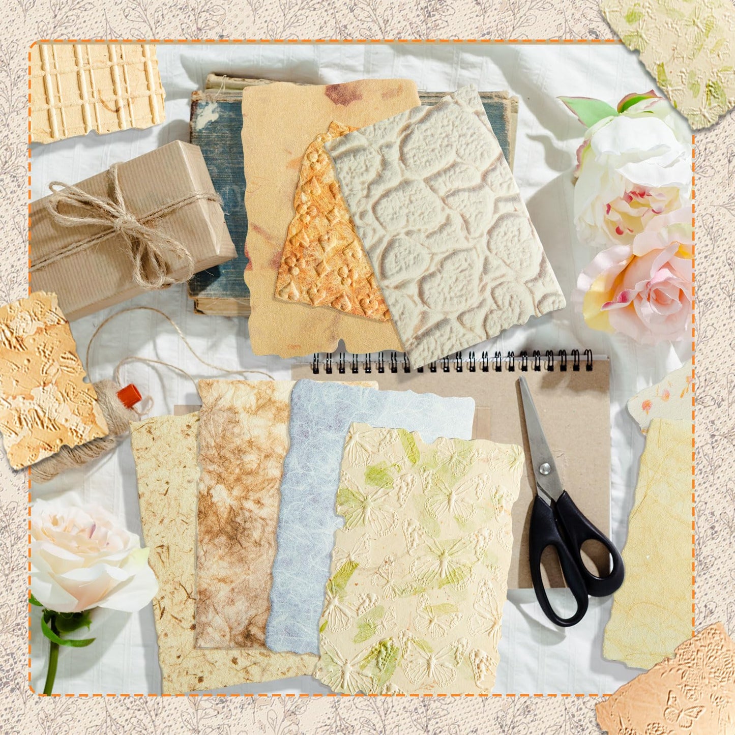 Humyoun 168 Sheets Spring Botanical Embossed Scrapbook Paper, Floral Plant Theme Decorative Craft Paper for Junk Journal, Card Making, Decoupage, Collage and DIY Crafts