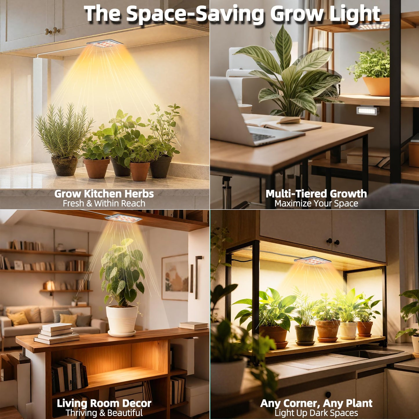 Stick-On Under Cabinet Grow Lights with Timer, High PPFD Sun-Like Full Spectrum LED Puck Light for Indoor Plants, Succulents, Mini Spotlight for Shelves, Terrarium & Display Case (3500K Warm White)