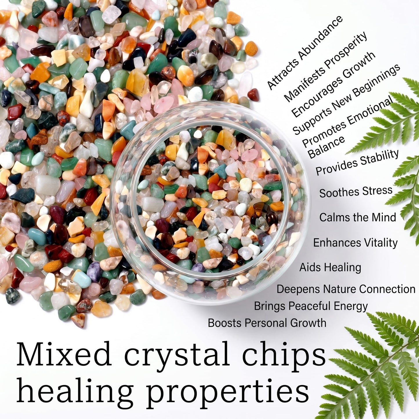 Mixed Crushed Crystal Chips Bulk 2lbs 2400+Pcs Assorted Tumbled Stone Chips Natural Polished Mixed Chakra Aquarium Gravel Rocks for Plants Terrarium Supplies Fish Tank Gravel Pebbles Vase Filler