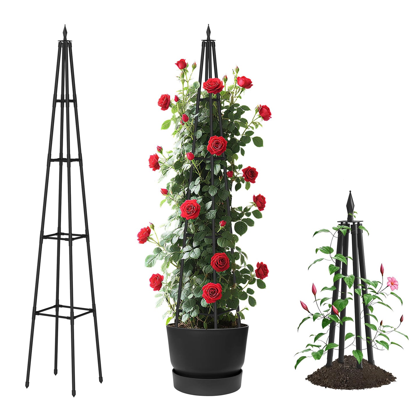 Alisisfores 6 FT Obelisk Trellis for Climbing Plants,Garden Trellis with Extra Thickened Plastic-Coated Metal Pipes, Outdoor & Indoor Garden Support for Potted Plants, Black