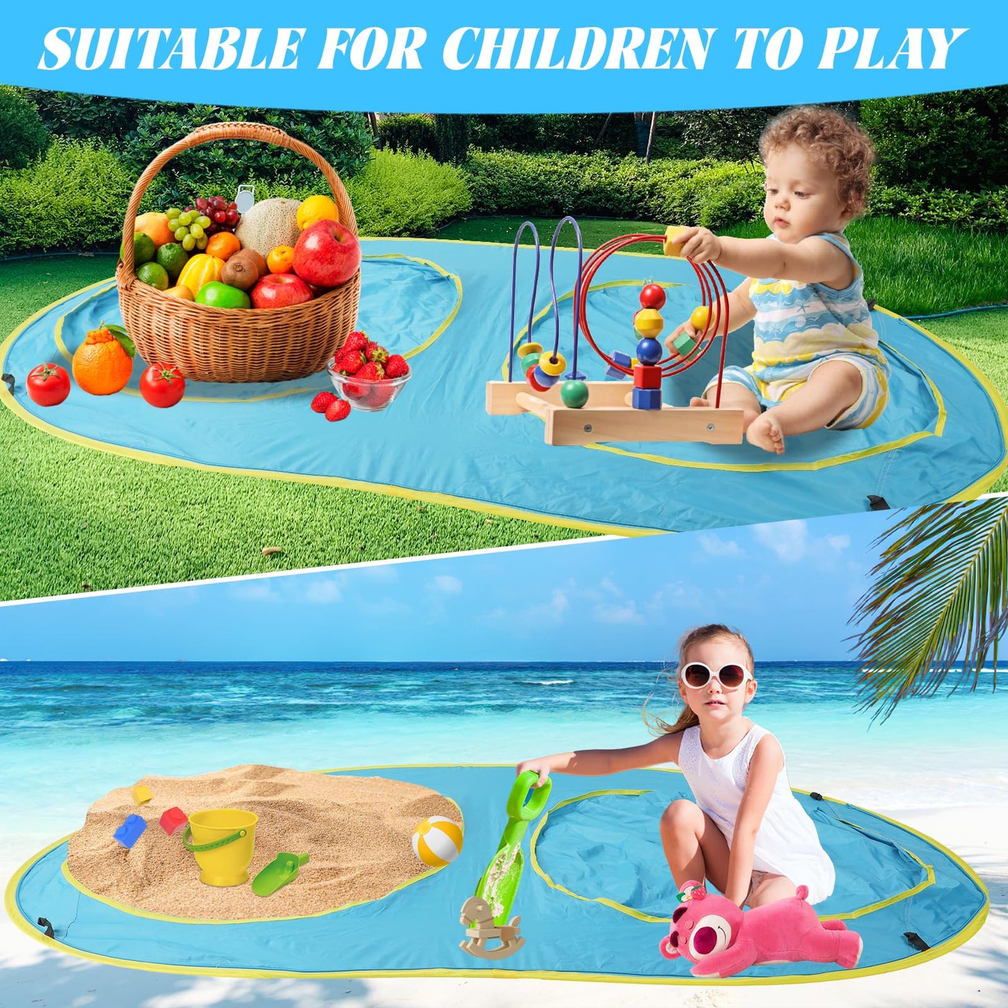 QTREE intelligence Baby Beach Tent-2 Pools Pop Up UPF 50+ Sunshade with Carry Bag, Portable for Travel,Beach,Camping,Indoor