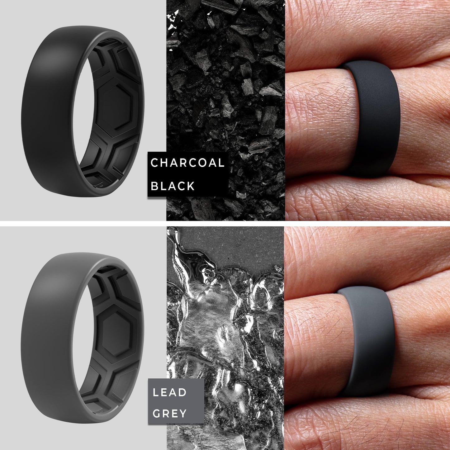 ThunderFit Men's Patterned Silicone Rings, 8mm Wide 2.2mm Thick Rubber Bands,Variety Multipack 1,4,7