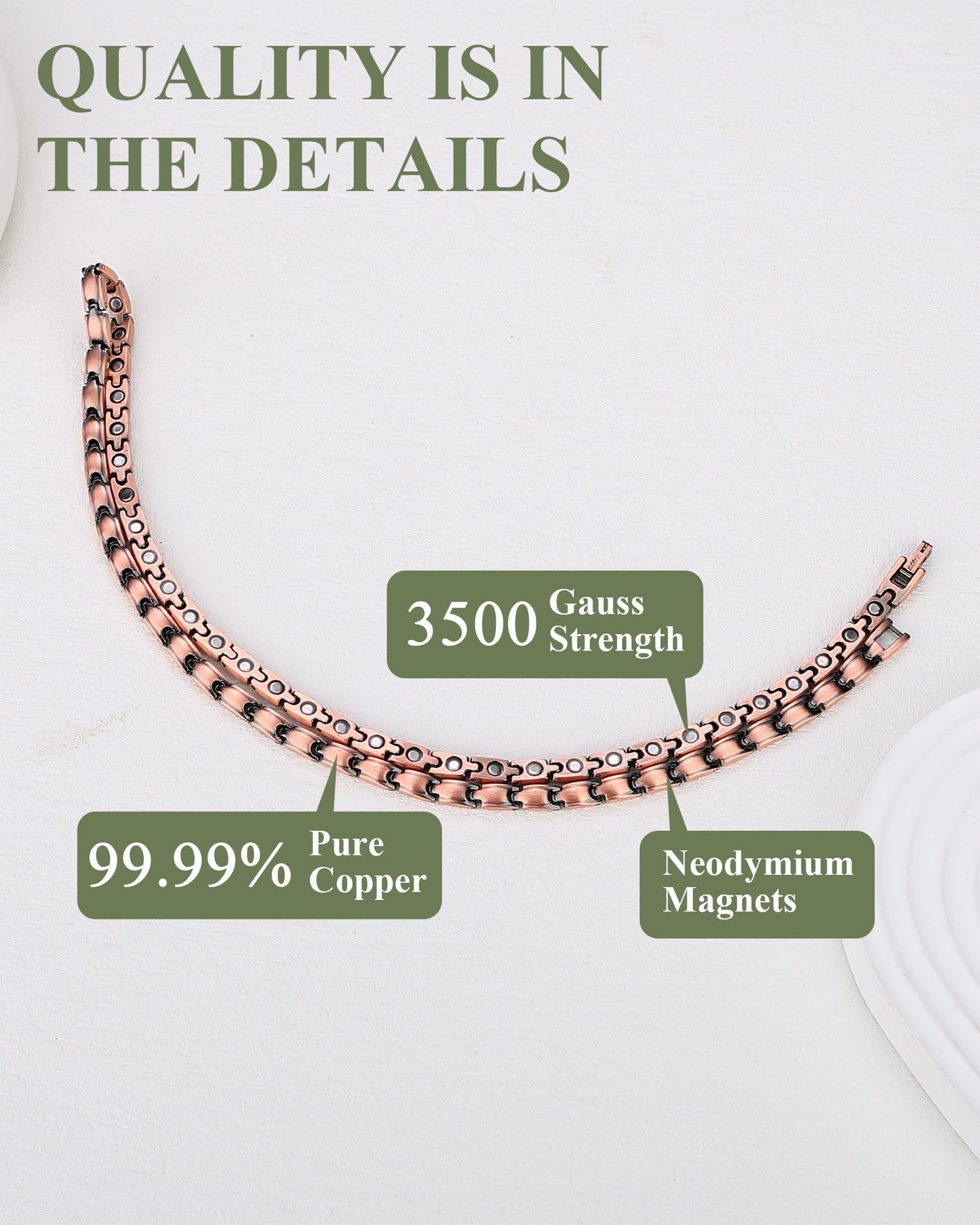 MagEnergy Copper Necklace for Men Women, Magnetic Necklace with 3500 Gauss Ultra Strength Neodymium Magnets, Adjustable Magnetic Jewelry with Sizing Tool (Copper-Plain)