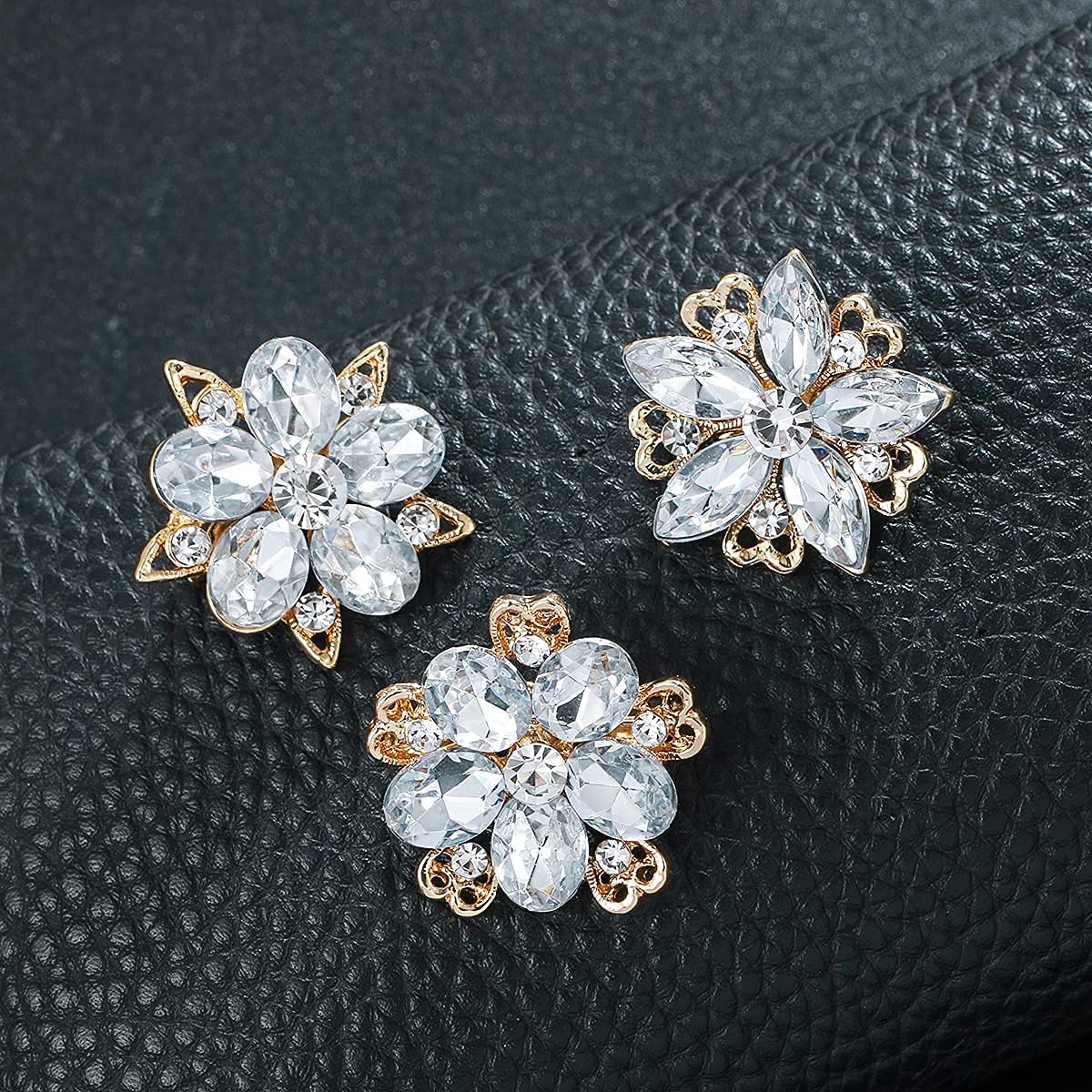 MEEDOZ Women's Lot 12pcs Crystal Rhinestone Marquise Teardrop Flower Brooch Pin Set For DIY Bridal Wedding Bouquet Kit (Gold Plated)