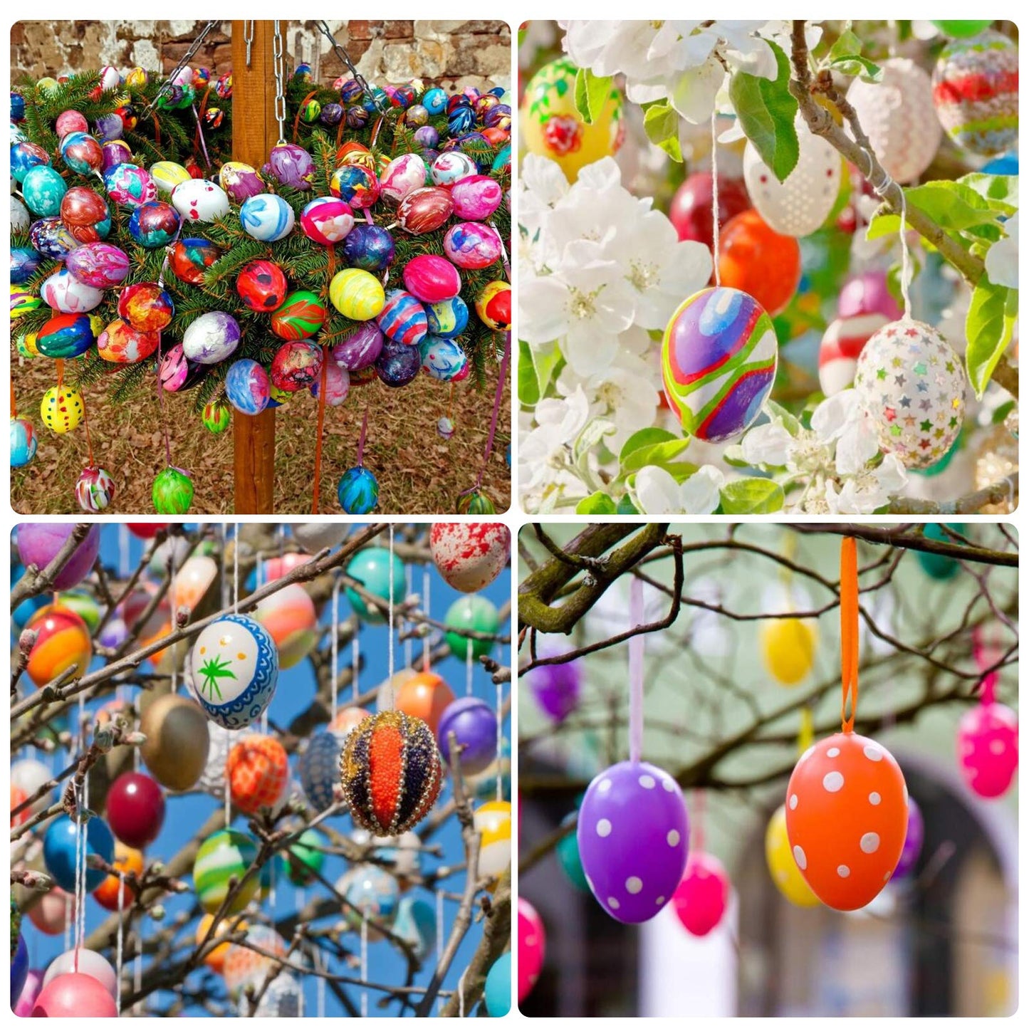 Max Fun 50 Pcs White Blank Easter Eggs Ornaments Bulk Decoration for Craft Hanging Plastic Artificial Eggs with Rope DIY Painting Decorating Basket Fillers Gift Easter Party Favors