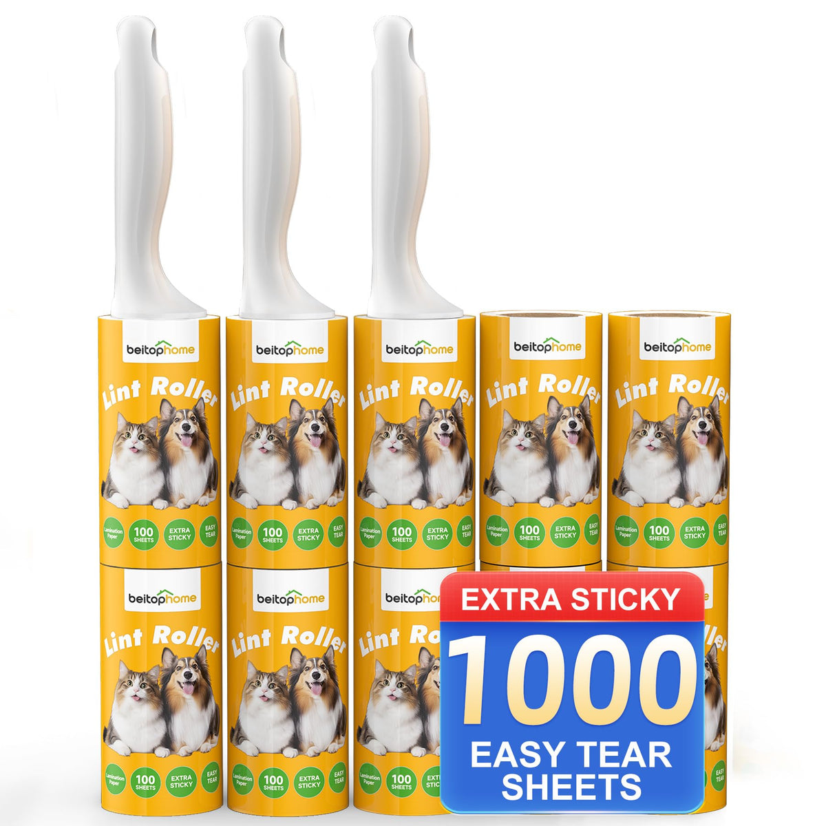 Extra Sticky Lint Roller for Pet Hair (10 Count)