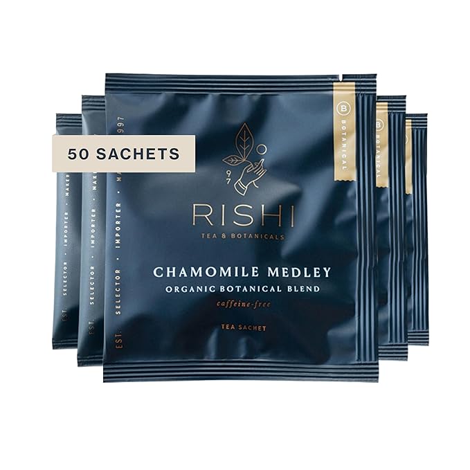 Rishi Tea Chamomile Medley Herbal Tea - Organic, Caffeine Free Direct Trade Sachet Bags, Calming Chamomile Flowers with Lemon Verbena & Mint - 50 Count