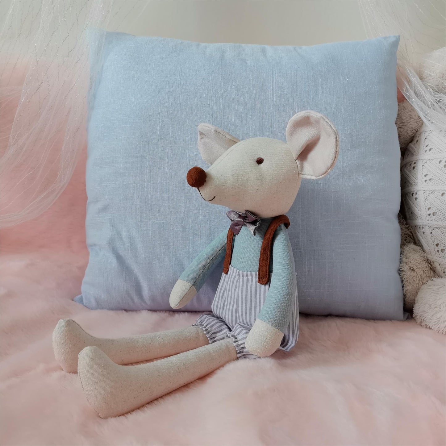 Mikee Fluffie Prince Mouse Stuffed Animals,15.7" Tall Rat Plushies with Backpack Pants,Cute Stuffed Animal for Girls As Birthday, Easter