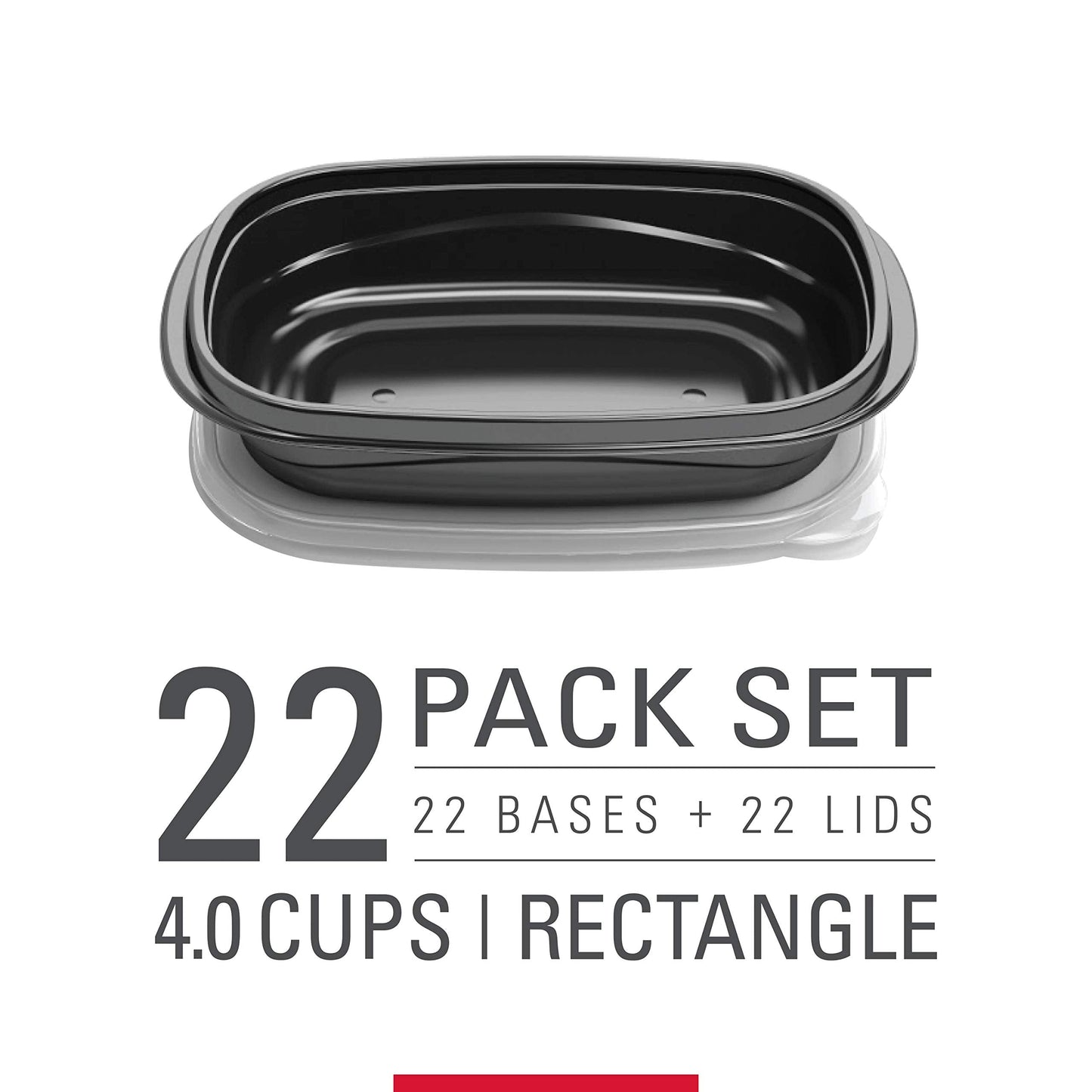 Rubbermaid TakeAlongs Food Storage Containers, Set of 22 (44 Pieces Total) | for Meal Prep, Lunch for Adults & Kids | Reusable & Stackable, 4-Cup, 22-Pack, Black