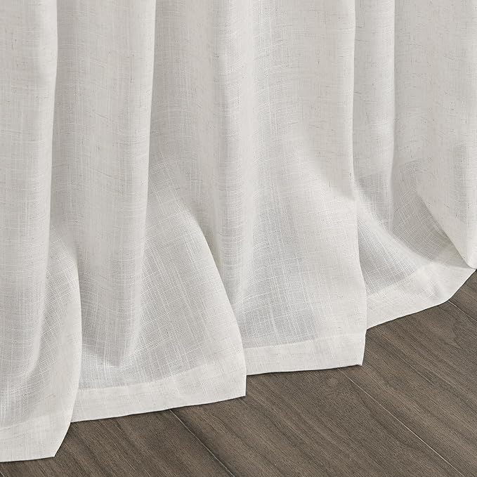 Nanspring Natural Linen Curtains for Living Room 112 Inches Long Back Tab Light Filtering Semi Sheer Curtain Rustic Farmhouse Decor Long Floor to Ceiling High Window for Bedroom 52x112, 2 Panels