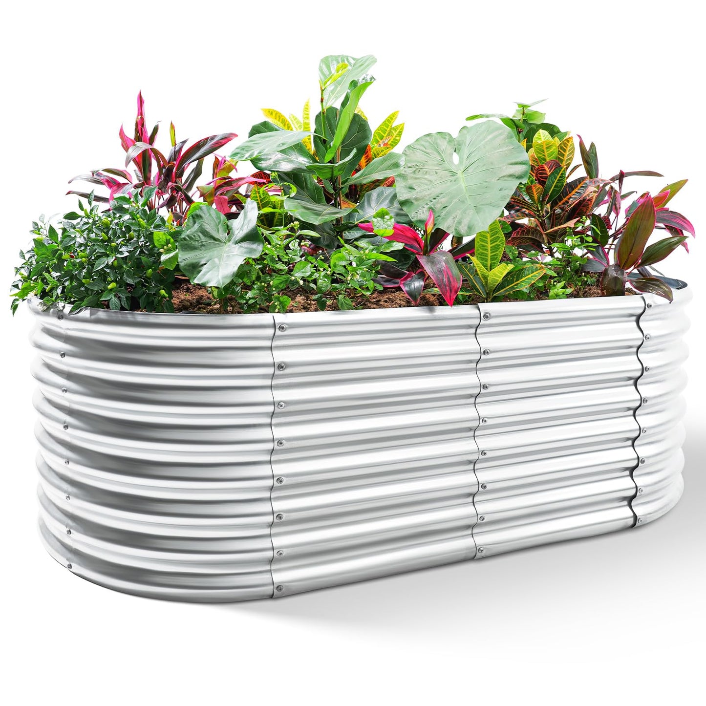 Land Guard Galvanized Raised Garden Bed, 8x4x2ft Planter Boxes Outdoor, Oval Larger Metal Planter Boxes for Vegetables, Fruits, Flowers (Silver)