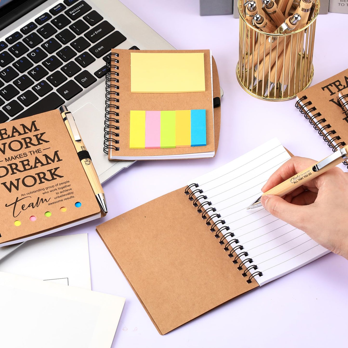 Skyygemm 20 Sets Employee Appreciation Gifts Spiral Notebook Journal with Sticky Notepad Index Tabs Thank You Gifts Notepad with Bamboo Pen Bulk for Teacher Cna Nurse Coworker(Team Appreciation)