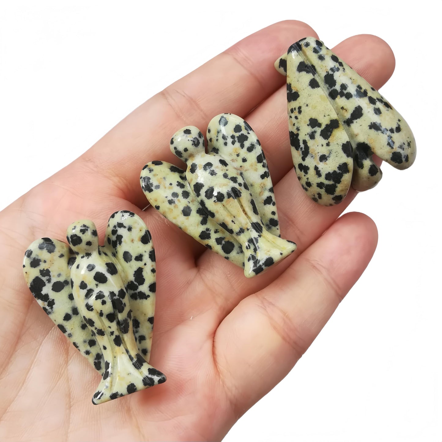Afucats Natural Speckle/Dalmation Stone Healing Guardian Angel Indoor Decorative Stone,1.5 Inches Carving Pocket Palm Statue,Gift for Her Christmas Décor