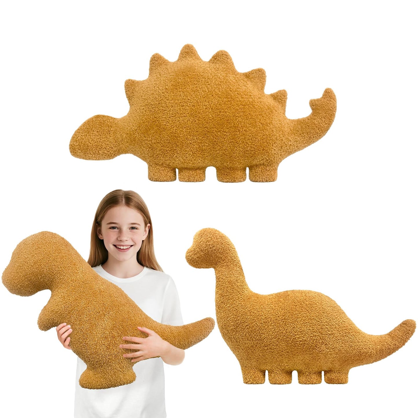 Andywoo Dino Chicken Plush Nuggets Pillow for Funny Birthday Gifts, Cute Funny Stuffed Animals Toy for Boy and Girl, Dinosaur Gifts for Kids Teens and Adults (3 Pack, Large)